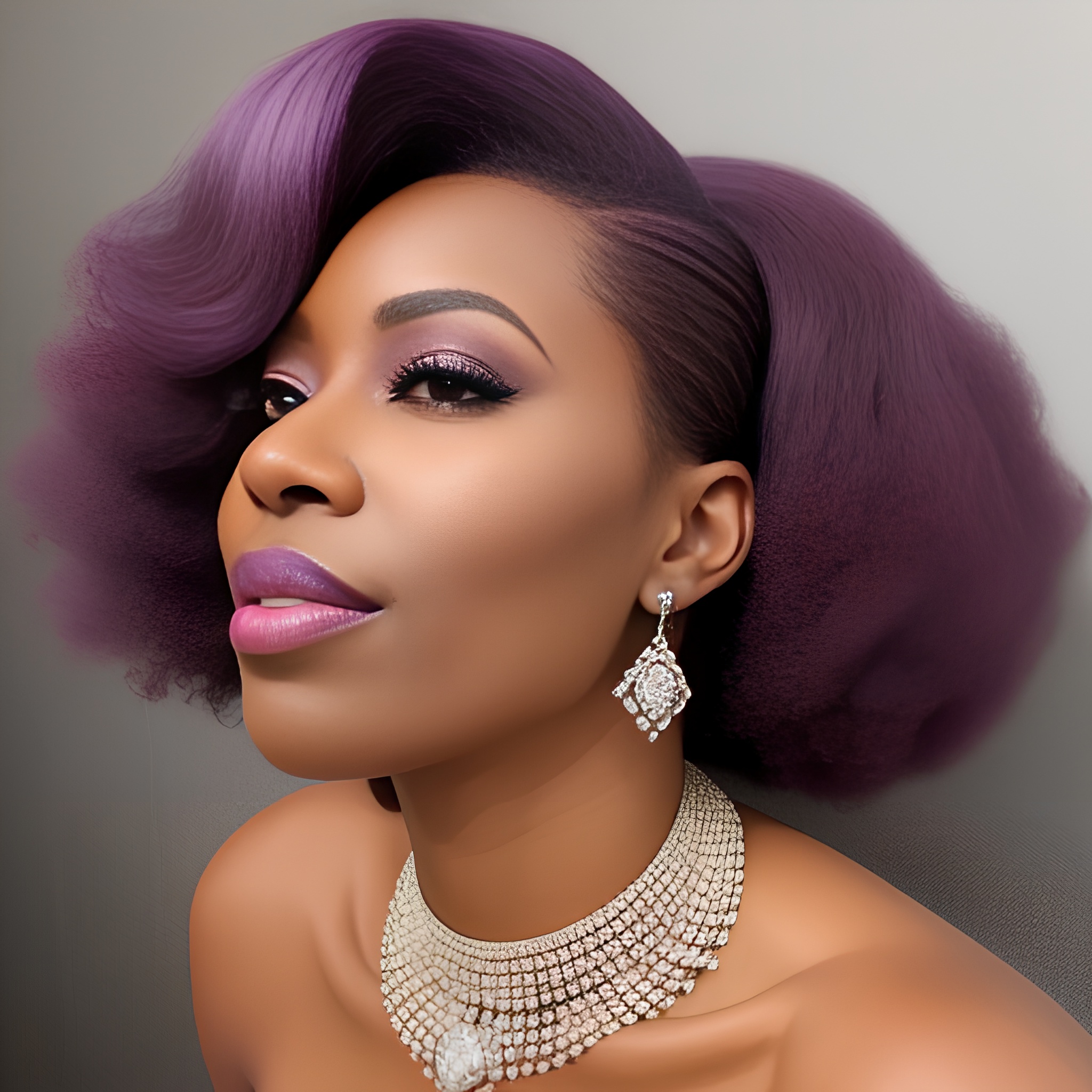 purple hair african woman