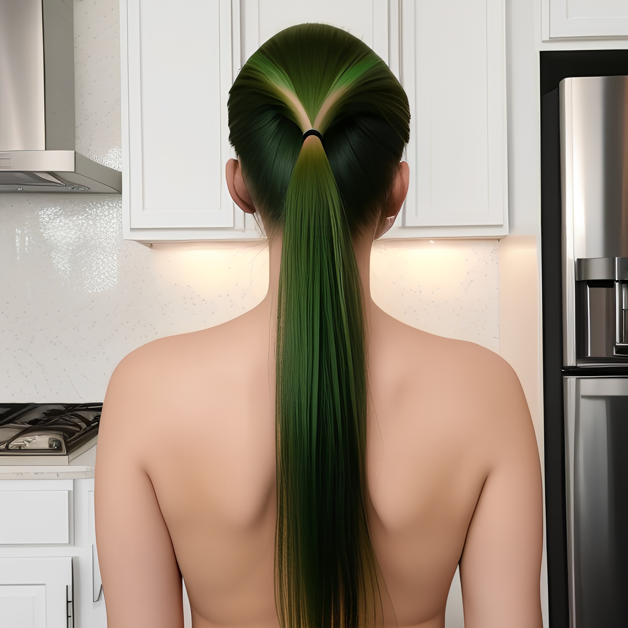 green hair ponytail hot woma