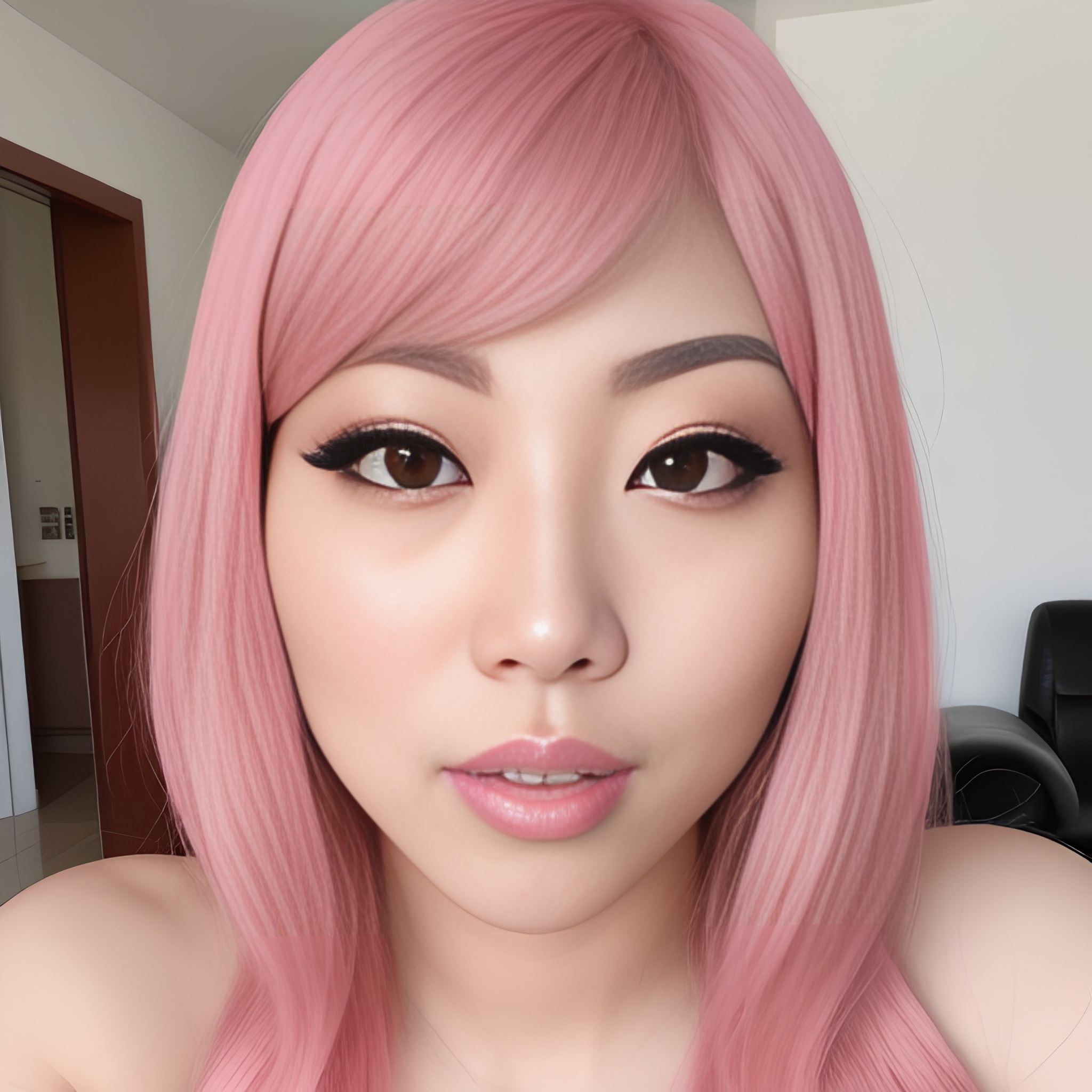 pink hair asian woma