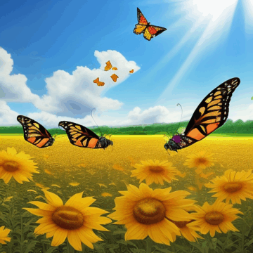 Butterflies Dancing in a Sunlit Flower Field