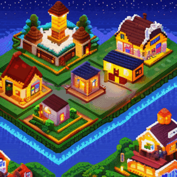 Explore a Cute Pixel Art Village at Night
