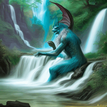 Magical Fantasy Creatures by the Waterfall