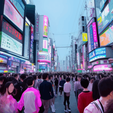 Futuristic Tokyo Street Scene: Holograms and Robots