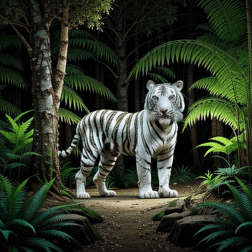 Majestic White Tiger Roaming in a Mystical Forest