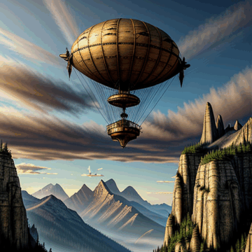 Stunning Steampunk Airship Over Majestic Mountains