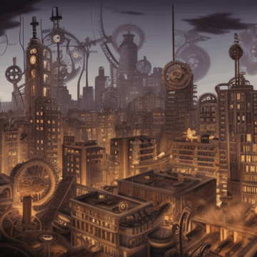 Explore a Steampunk City Skyline with Airships and Gears