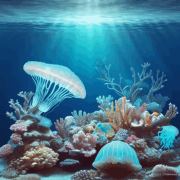Explore the Underwater Reef Scene with Glowing Jellyfish