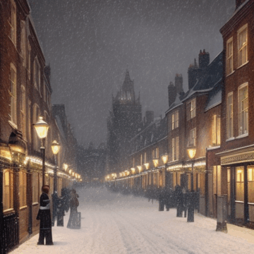 Victorian London Street at Christmas: A Snowy Wonderland