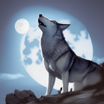 Majestic Wolf Howling at the Full Moon on a Cliff