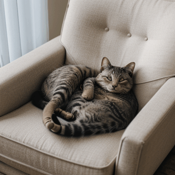 Adorable Cat Enjoys Cozy Nap on Plush Armchair