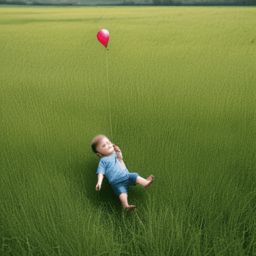 A Joyful Day: Child Flying a Kite in a Grassy Field
