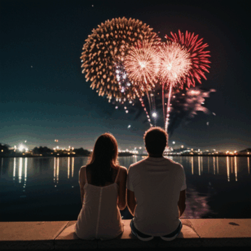 Romantic Night Fireworks: A Couple’s Enchanting View