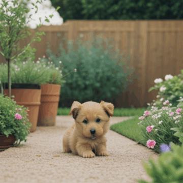 Adorable Puppy Frolics Happily in a Beautiful Garden