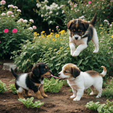 Adorable Puppy Frolicking in Lush Garden Paradise