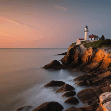 Captivating Lighthouse Views at Sunset on Rocky Coast