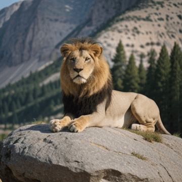 Majestic Lion Resting on Rock: Nature’s King
