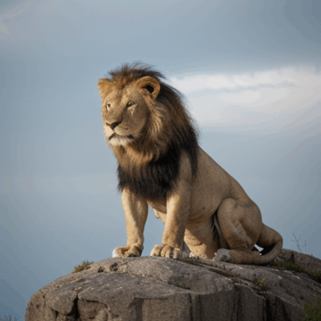 Majestic Lion Poses Proudly on Rocky Throne