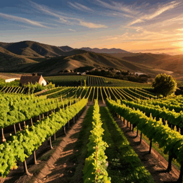 Breathtaking Sunset Over Scenic Vineyard Panorama