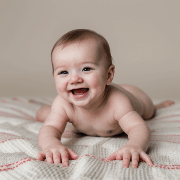 Smiling Baby Crawling Blissfully on a Cozy Blanket