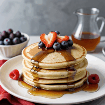Delicious Pancake Stack with Syrup and Berries