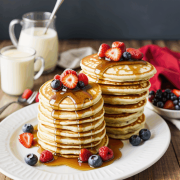 Delicious Pancakes with Syrup and Fresh Berries