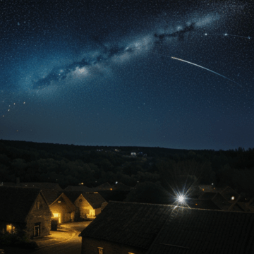 Starry Night Sky Over a Serene Village Landscape