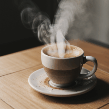 Savor the Perfect Cup: Steaming Coffee on Wood