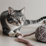 A charming cat engaging in yarn play, embodying the essence of feline fun.