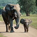 An adorable baby elephant duo exploring their environment together.