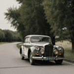Antique car positioned in a nostalgic setting, reflecting the timeless beauty and historical significance of classic cars on country roads.