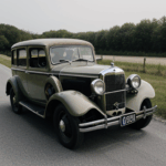 Antique car on a scenic drive through the countryside, blending the allure of historical vehicles with the tranquility of rural settings.