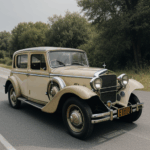 Antique car on a road trip through a picturesque setting, showcasing the nostalgic journey and timeless appeal of classic automobiles.