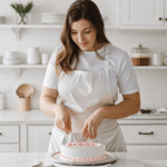 Artistic cake decorating captured in a moment of creative focus.