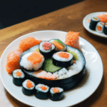 A plate featuring a variety of sushi rolls with colorful presentation.