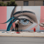 An artistic urban scene brought to life by a street artist's mural creation.