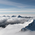 An awe-inspiring mountain view with a snow-capped peak towering above clouds, illustrating the beauty of nature's creations.