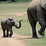 Heartwarming scene of a nurturing mother elephant and her baby in the wild.