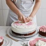 A skilled baker meticulously decorating a cake with vibrant icing.