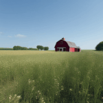 Rustic barn harmoniously blending with surrounding fields.