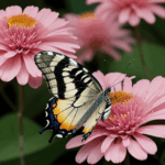 A butterfly among pink flowers, showcasing the diverse beauty and charm of garden life.