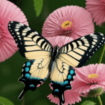 A butterfly in a garden setting, resting among the pink flowers, showcasing the tranquility of nature.