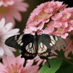 Stunning capture of a butterfly delicately resting on a pink flower, highlighting its intricate wing patterns.