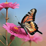 A butterfly resting on a flower, its wings blending seamlessly with the soft pink hues.