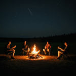 Evening campfire fun with friends enjoying the night.