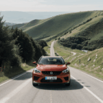 A car road adventure, showcasing the thrill of descending a hill.
