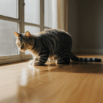 A cat's stretch in sunlight, capturing the essence of morning tranquility.