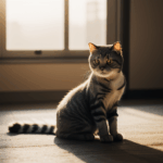 A cat's morning stretch, glowing in the soft light of the sun.
