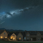 Celestial beauty unfolds above a peaceful village, offering a mesmerizing starry night sky that enchants and inspires.