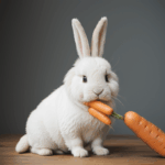 A charming bunny, with its nose twitching, feasts on a carrot, providing a glimpse into its playful and endearing nature.