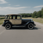 Charming car parked along a serene rural road, capturing the essence of vintage automobiles and their timeless allure in the countryside.